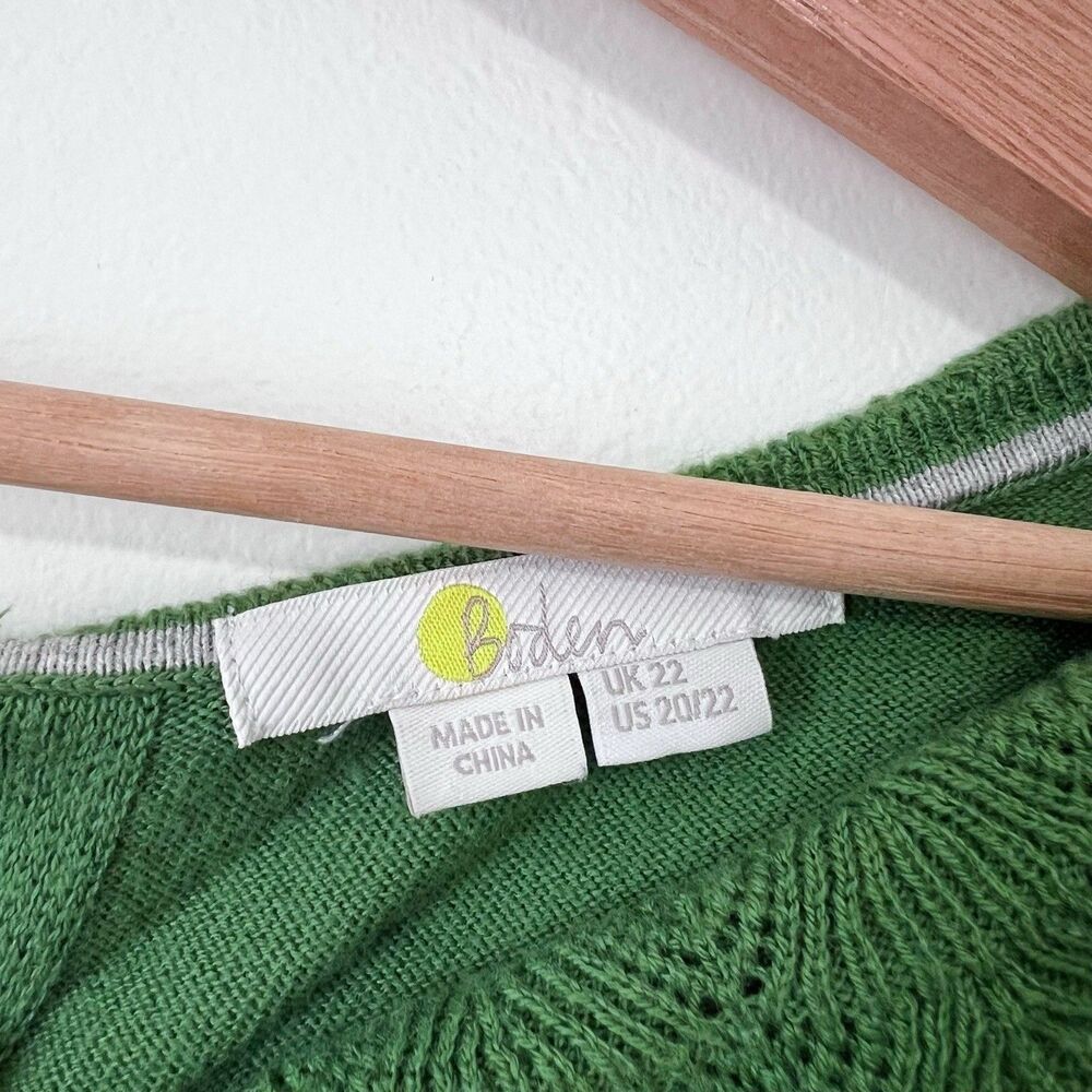 Boden Tie Back Collar Jumper Sweater US 20/22 Green Cotton Wool Scallop Knit - Picture 4 of 8